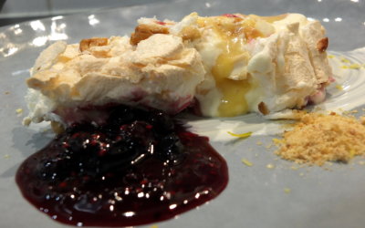 Berry Meringue Roulade with Lemon Curd and Berry Compote