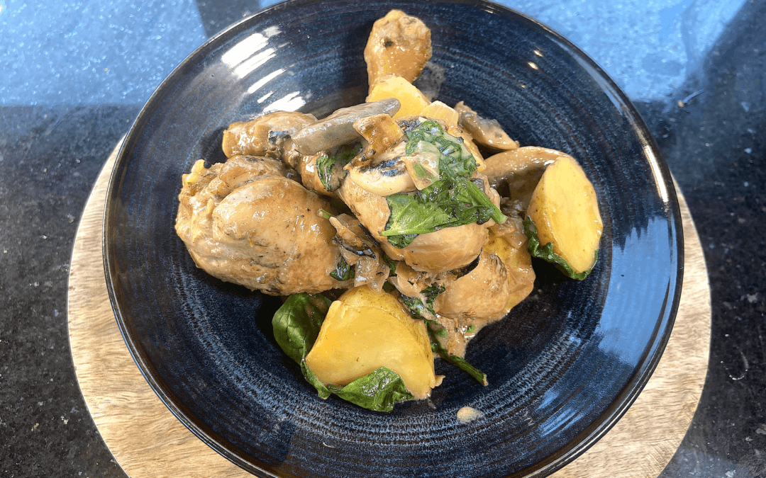 Marinated Chicken with Mushroom, Spinach and Herb Cream Sauce