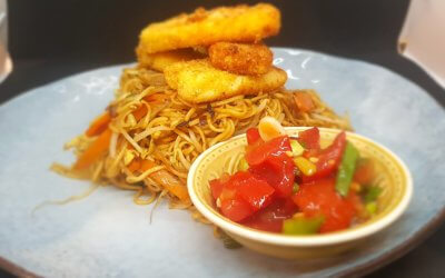 Grilled & Crumbed Spiced Halloumi with Tomato Salsa