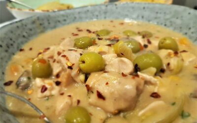 Chicken Stew with Sour Cream, Chilli & Stuffed Olives